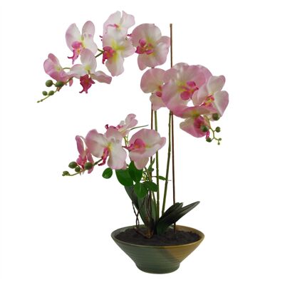 Artificial Orchid Glazed Planter Pink Green Glazed Planter 65cm
