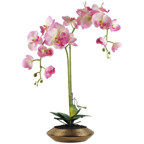 Artificial Orchid Gold Dish Ceramic Planter Pink Gold Planter 70cm