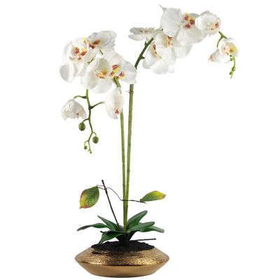 Artificial Orchid Gold Dish Ceramic Planter White Gold Planter 70cm