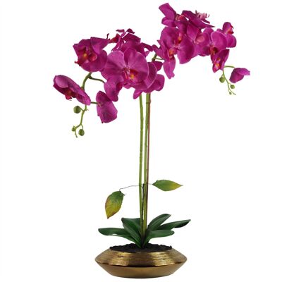 Artificial Orchid Gold Dishn Planter 70cm