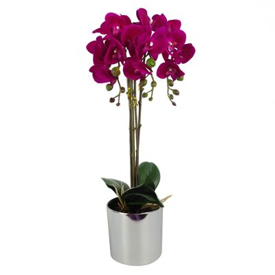 Künstliche Orchidee, groß, dunkelrosa, silberfarben, 52 cm