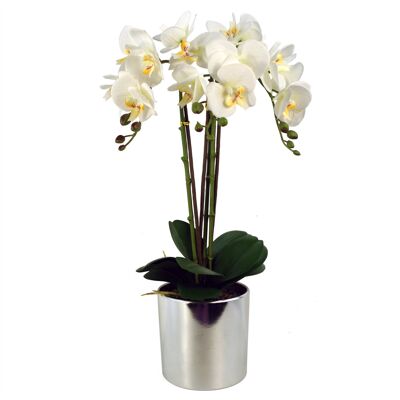 Künstliche Orchidee groß weiß silber 52cm