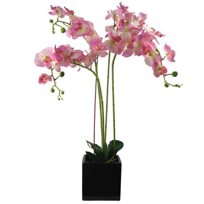 Künstlicher Orchideen-Rosa-Keramik-Würfel-Übertopf, 90 cm, Rosa