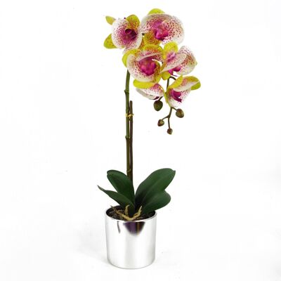 Artificial Orchid Pink Silver Pot 46cm Harlequin