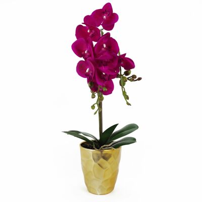 Artificial Orchid Plant Dark Pink Gold Pot 54cm