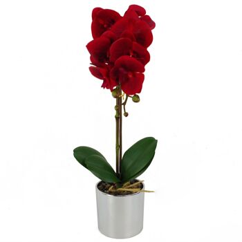 Orchidée Artificielle Rouge Argent Pot 46cm 1