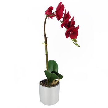 Orchidée Artificielle Rouge Argent Pot 46cm 3