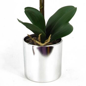 Orchidée Artificielle Rouge Argent Pot 46cm 4
