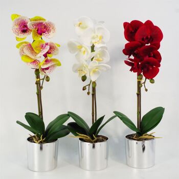 Orchidée Artificielle Rouge Argent Pot 46cm 6