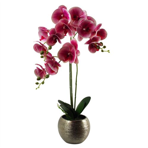 Artificial Orchid Silver Ceramic Planter Pink Silver Planter 70cm