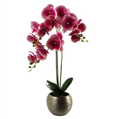 Macetero de cerámica plateada con orquídeas artificiales, macetero plateado rosa de 70cm