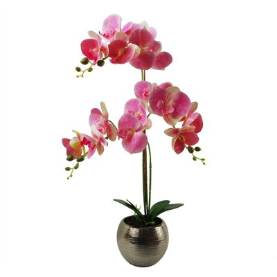 Macetero de cerámica plateada con orquídeas artificiales, macetero plateado rosa de 70cm