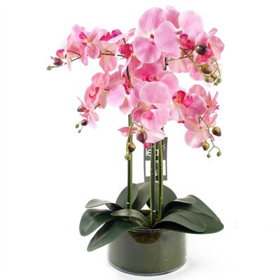 Orquídea Artificial con Maceta de Vidrio - Rosa