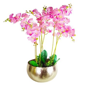 Orchidée Artificielle XL Jardinière Bol en Métal 70x70cm 1