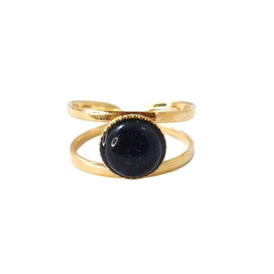 Denise gold plated ring round blue sand stone