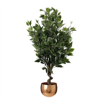 Macetero de cobre con árbol de ficus artificial de 110 cm