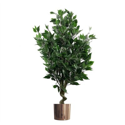 Jardinera de cobre con planta de árbol de Ficus artificial de 110 cm