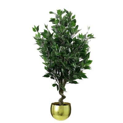 Fioriera artificiale in oro con pianta di ficus da 110 cm