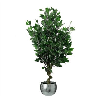 Plantador de plata de planta de árbol de ficus artificial de 110 cm