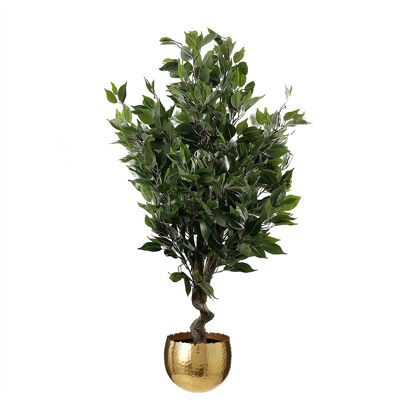 Fioriera artificiale in oro con albero di ficus twist da 110 cm