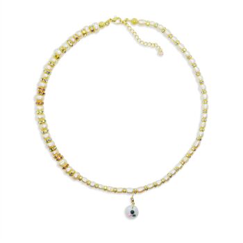 Collier de perles naturelles pêche avec pendentif en résine, bijoux faits main 2
