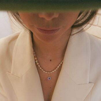 Collier de perles naturelles pêche avec pendentif en résine, bijoux faits main 3