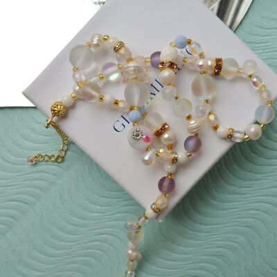 Weiße Perlenkette süß, Ästhetische Halskette Pastellperlen