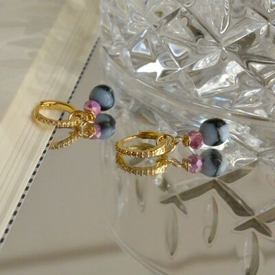 Gray pearl pendant huggie earrings, dainty earrings for women