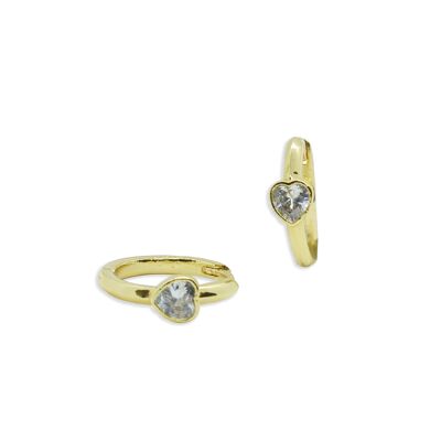 Mini orecchini a cerchio placcati in oro con cuore di cristallo, gioielli carini per ragazza