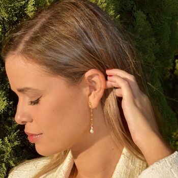 Boucles d'oreilles pendentif chaîne avec perle, boucles d'oreilles Dainty élégantes 4