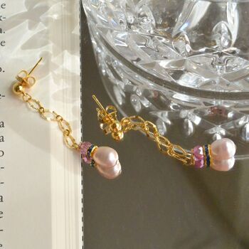 Boucles d'oreilles pendentif chaîne avec perle, boucles d'oreilles Dainty élégantes 5