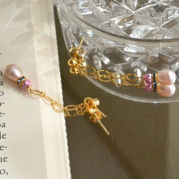 Boucles d'oreilles pendentif chaîne avec perle, boucles d'oreilles Dainty élégantes 7