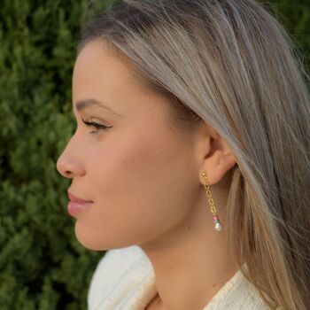 Boucles d'oreilles pendentif chaîne avec perle, boucles d'oreilles Dainty élégantes 9