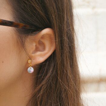 Boucles d’oreilles pendantes en résine mignonnes petites, cadeau de boucles d’oreilles esthétiques plaquées or 2