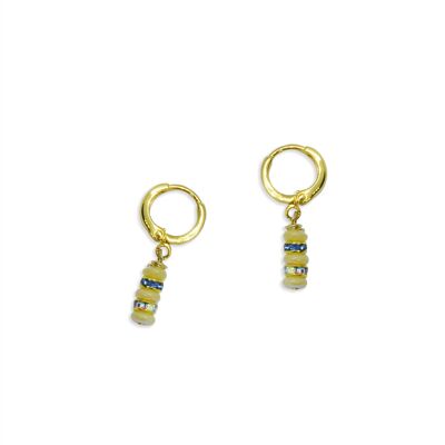 Beige beaded earrings pendant, Small hoop earrings for her