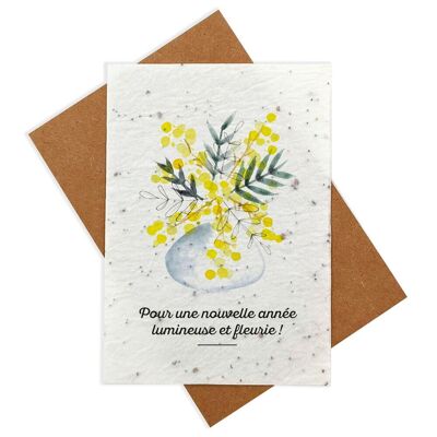 Carta per piantare acquerello - Felice anno nuovo - Mimosa