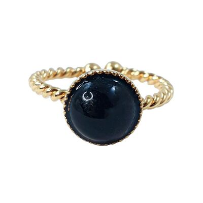 Gold plated Gaia round braided black agate ring