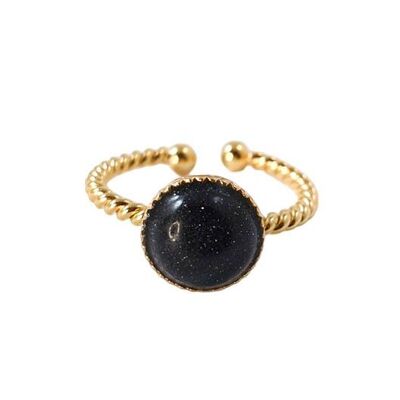 Gold plated Gaia round braided blue sand stone ring