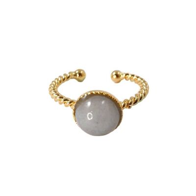 Vergoldeter, runder, geflochtener Gaia-Ring in Jeansblau mit Achat