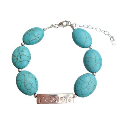 Bracelet fait main avec pierres précieuses turquoise et paix estampillée à la main