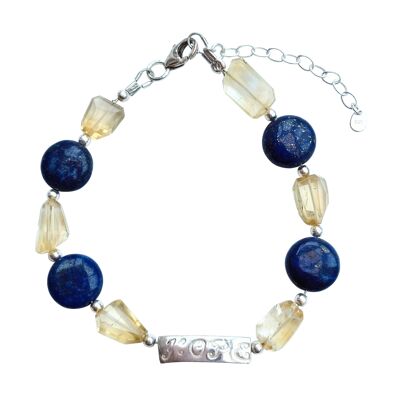 Handmade Bracelet with Lapis Lazuli and Citine Nuggets Gemstones and Silver Handstamped Hope wording