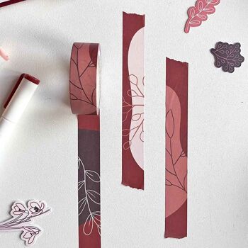 Washi Tape Rouge Rose Blush Nature Brindilles Fleurs 5