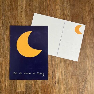 A6-Postkarte „To the Moon and Back“ Dunkelblauer Ocker