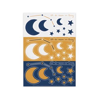 A6 Sticker sheet Moon & Stars and Zodiac sign Taurus