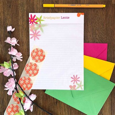 Briefpapier Spring Flowers Roze Groen Oranje