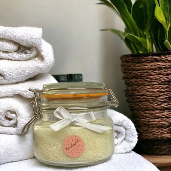 Sels de bain naturels parfum vanille dans un pot en verre (500gr)