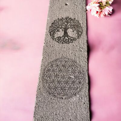 Flower of life and tree of life lava stone incense holder.