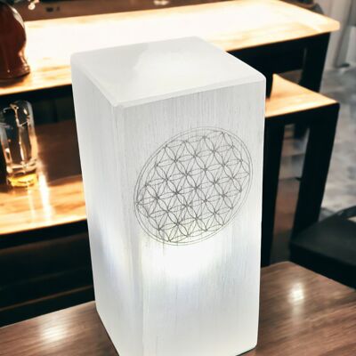 Magnificent cubic flower of life mood lamp in selenite.