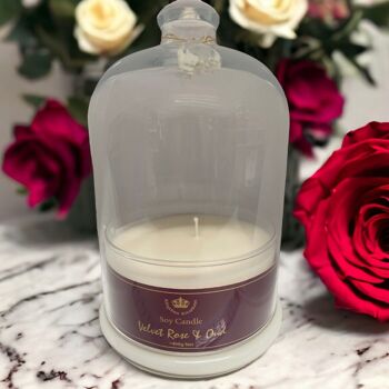 Bougie de soja au parfum agréable de velours et de rose (400gr net) dans un magnifique pot en verre