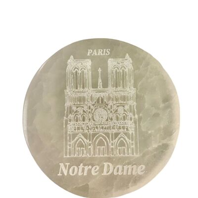New; Selenite stone engraved with Notre-Dame de Paris.